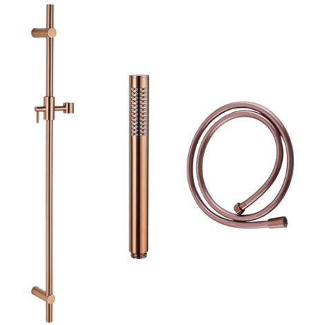 Fortifura Calvi Ensemble de douche avec barre curseur - douchette stylo - flexible lisse - Cuivre brossé