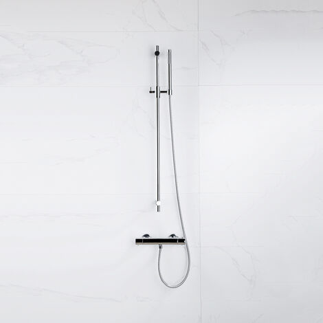 Fortifura Calvi Ensemble de douche barre curseur avec douchette stick, flexible en métal et robinet de douche Chrome