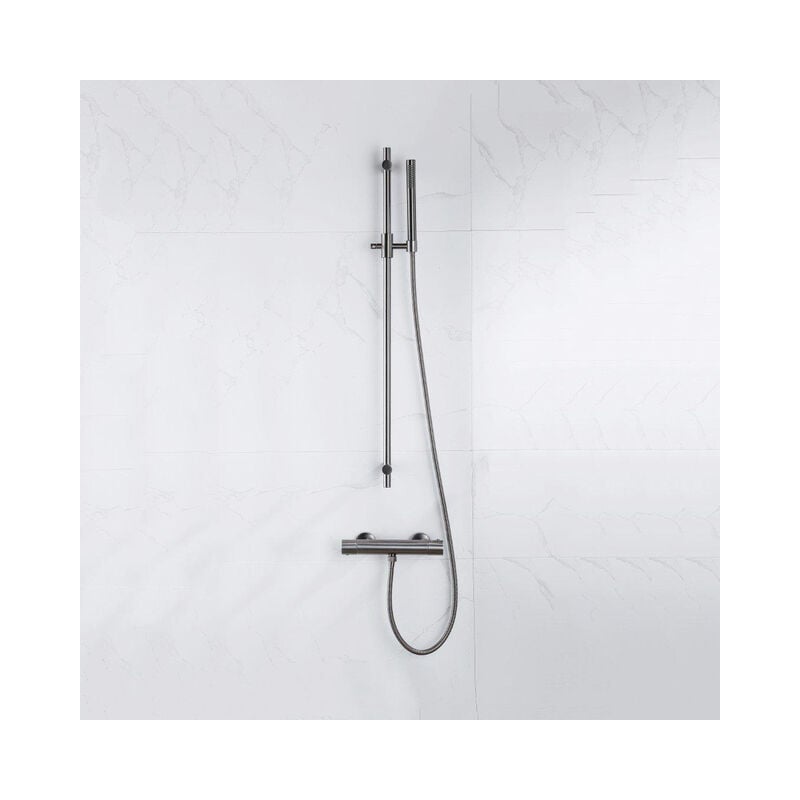 Calvi Ensemble de douche barre curseur avec douchette stick, flexible en métal et robinet de douche Gunmetal pvd - Fortifura