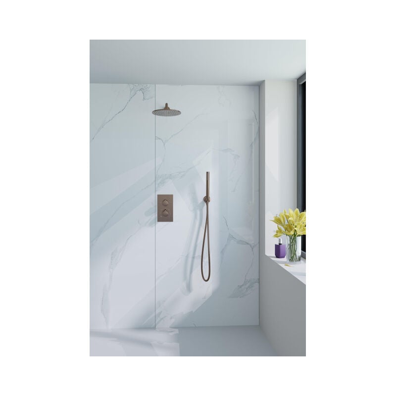 Fortifura Calvi Ensemble de douche pluie encastrable - thermostatique - bras mural - pommeau 25cm - douchette stick - Cuivre