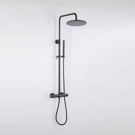 Fortifura Calvi Ensemble de douche pluie - thermostatique - douche principale 30cm - flexible en métal - douchette à main - noir mat