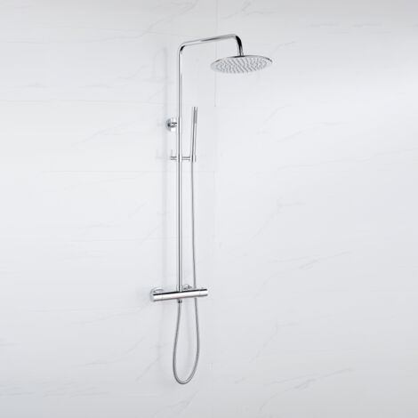 Fortifura Calvi Ensemble de douche pluie - thermostatique - douche principale 30cm - flexible métallique - douchette à main - chrome