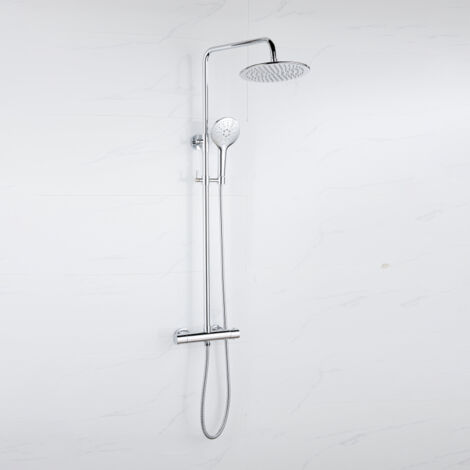 Fortifura Calvi Ensemble de douche pluie - thermostatique - douche principale de 25 cm - flexible en métal - douchette ronde - chrome