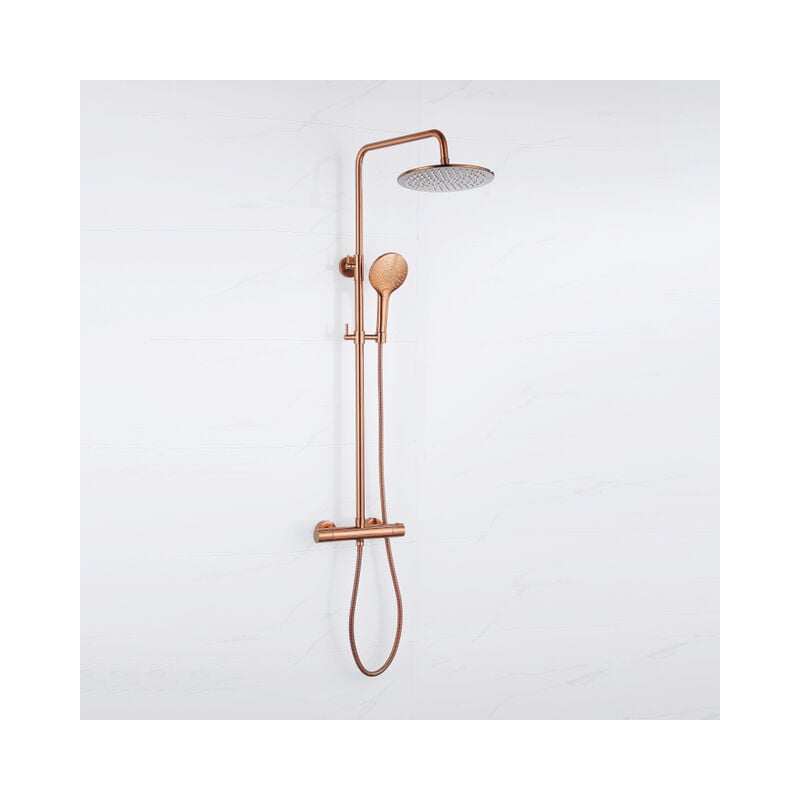 Calvi Ensemble de douche pluie - thermostatique - douche principale de 25 cm - flexible en métal - douchette ronde - Cuivre brossé pvd - Fortifura