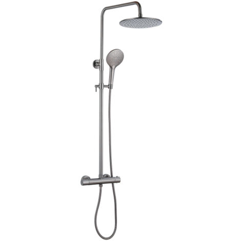 Fortifura Calvi Ensemble de douche pluie - thermostatique - douche principale de 25 cm - flexible en métal - douchette ronde - Gunmetal PVD brossé