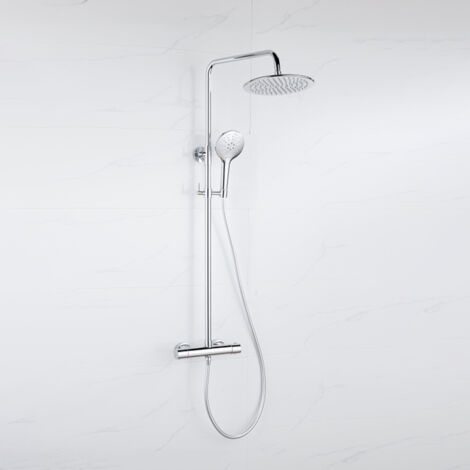 Fortifura Calvi Ensemble de douche pluie - thermostatique - douche principale de 25 cm - flexible lisse - douchette ronde - chrome