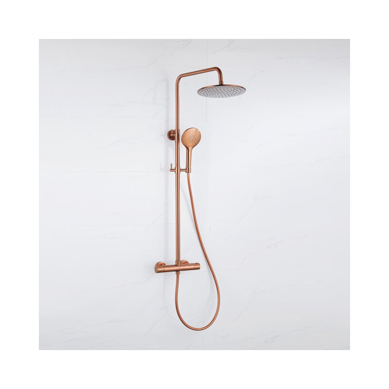 Fortifura - Calvi Ensemble de douche pluie - thermostatique - douche principale de 25 cm - flexible lisse - douchette ronde - Cuivre brossé pvd