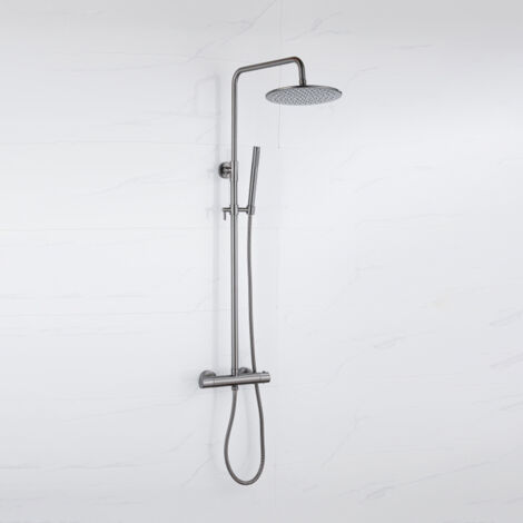 Fortifura Calvi Ensemble de douche pluie - thermostatique - douche principale de 30 cm - flexible en métal - douchette à main - Gunmetal PVD brossé