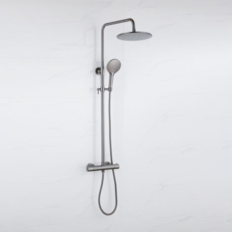Fortifura Calvi Ensemble de douche pluie - thermostatique - douche principale de 30 cm - flexible en métal - douchette ronde - Gunmetal PVD brossé