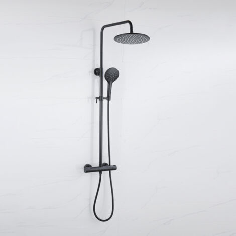 Fortifura Calvi Ensemble de douche pluie - thermostatique - douche principale de 30 cm - flexible en métal - douchette ronde - noir mat