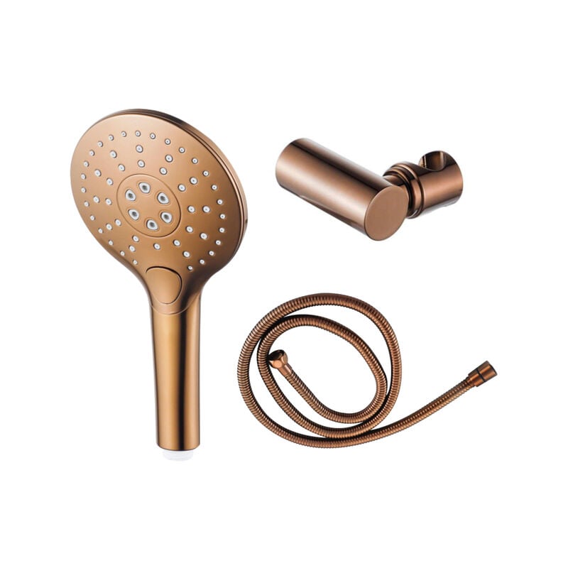Calvi Ensemble de douchette - Ø12 - rond - 3 types de jet - avec support - avec flexible anti-torsion - 150cm - cuivre brossé pvd - Fortifura