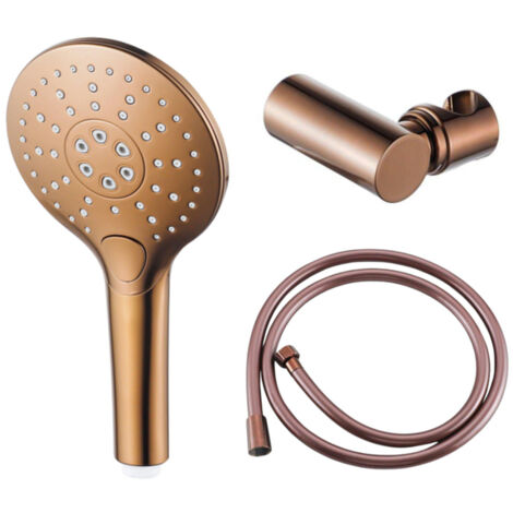 Fortifura Calvi Ensemble de douchette - Ø12 - rond - 3 types de jets - avec support - avec flexible lisse - 150cm - cuivre brossé PVD