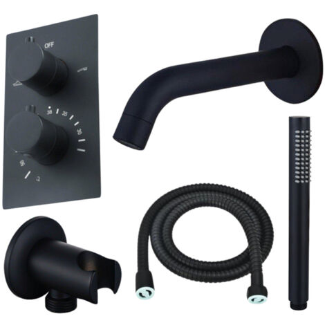 Fortifura Calvi Ensemble de robinet de baignoire - bec - 22cm réductible - flexible en métal - douchette à main - partie encastrable - support mural -