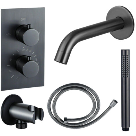 Fortifura Calvi Ensemble de robinet de baignoire - bec - 22cm réductible - flexible en métal - douchette à main - partie encastrable - support mural -