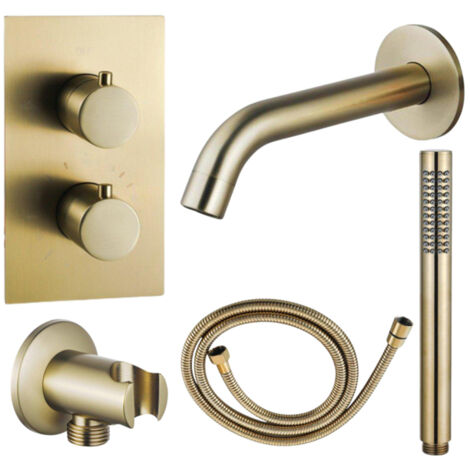 Fortifura Calvi Ensemble de robinet de baignoire - bec - 22cm réductible - flexible en métal - douchette à main - partie encastrable - support mural -