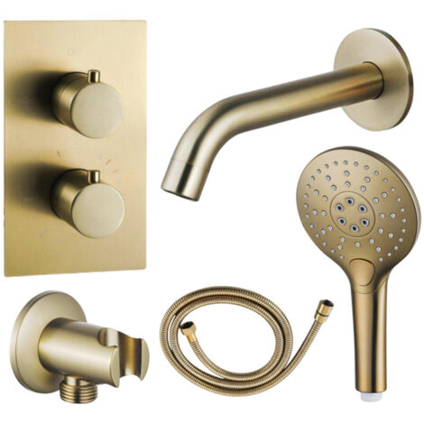 Fortifura Calvi Ensemble de robinet de baignoire - bec - 22cm réductible - flexible en métal - douchette ronde - partie encastrable - support mural -