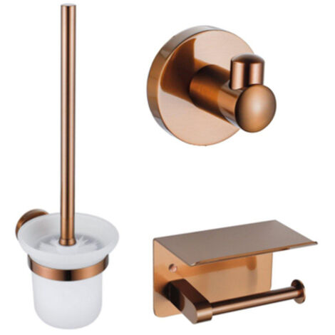 Fortifura Calvi Ensemble pour toilettes - porte-rouleau de papier toilette - brosse de toilettes - patère pour serviette - cuivre brossé PVD (Cuivre)