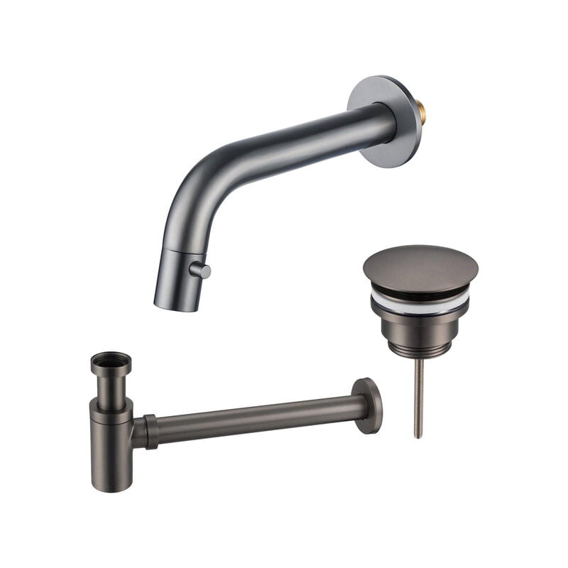 Fortifura Calvi Robinet lave-mains - encastrable - bec 18cm - à raccourcir - siphon - bonde non-obturable - Gunmetal brossé PVD