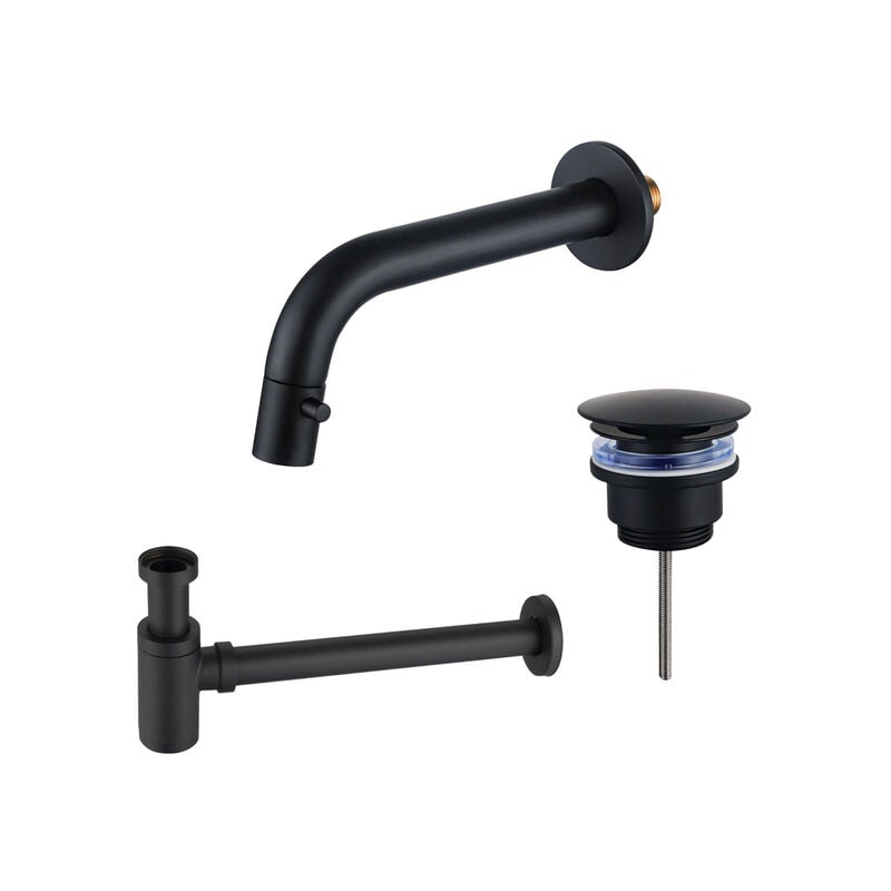 Calvi Robinet lave-mains - encastrable - bec 18cm - à raccourcir - siphon - bonde non-obturable - noir mat - Fortifura