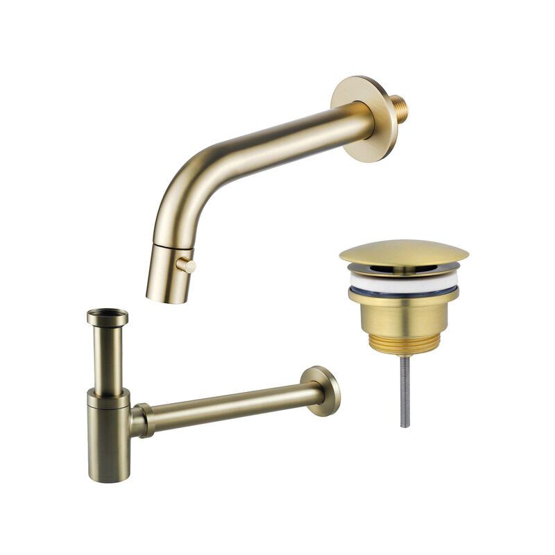 Calvi Robinet lave-mains - encastrable - bec 18cm - à raccourcir - siphon - bonde non-obturable - Laiton brossé (doré) pvd - Fortifura