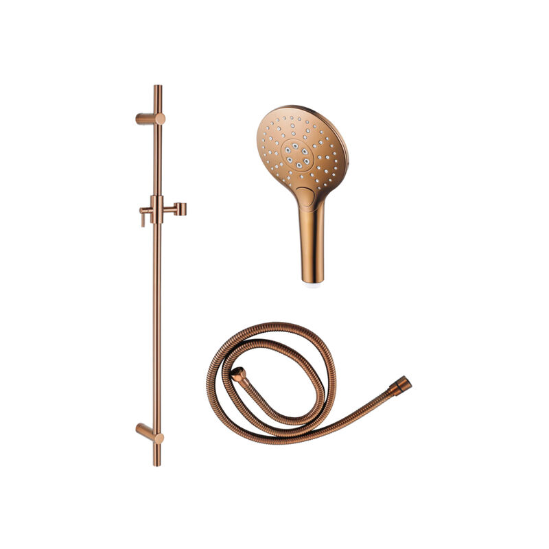 Calvi Ensemble de douche avec barre curseur - douchette ronde - flexible en métal - Cuivre brossé - Fortifura
