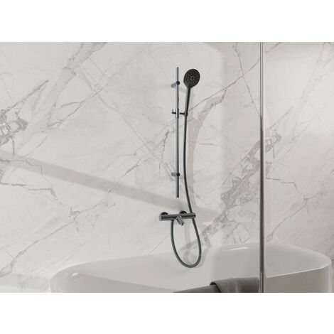 Fortifura Calvi Mitigeur baignoire - avec barre curseur - douchette ronde - flexible en métal - Gunmetal