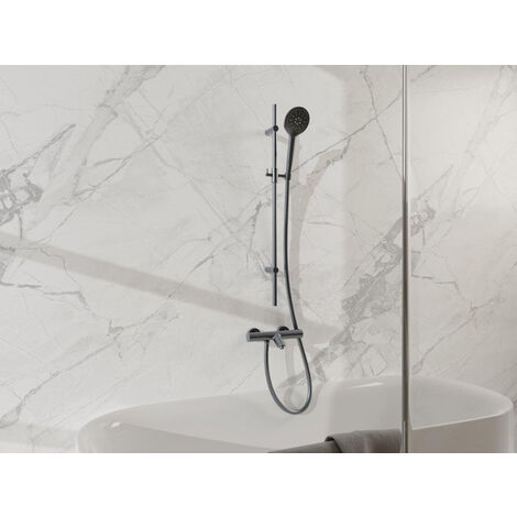 Fortifura Calvi Mitigeur baignoire - avec barre curseur - douchette ronde - flexible lisse - Gunmetal