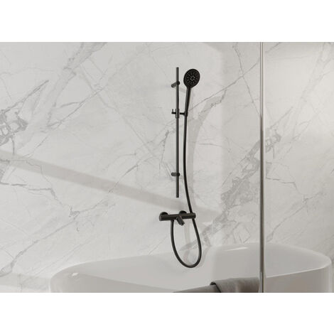 Fortifura Calvi Mitigeur baignoire - avec barre curseur - douchette ronde - flexible lisse - Noir mat