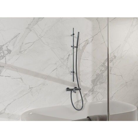 Fortifura Calvi Mitigeur baignoire - avec barre curseur - douchette stick - flexible en métal - Gunmetal