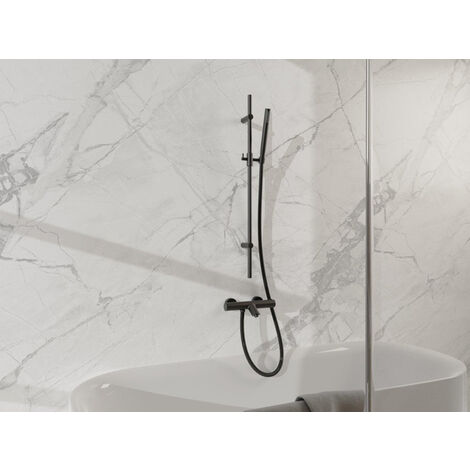Fortifura Calvi Mitigeur baignoire - avec barre curseur - douchette stick - flexible en métal - Noir mat
