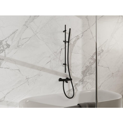Fortifura Calvi Mitigeur baignoire - avec barre curseur - douchette stick - flexible lisse - noir mat