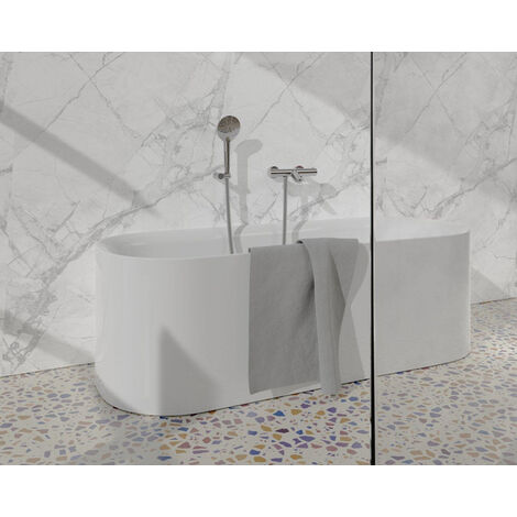 Fortifura Calvi Robinet de baignoire thermostatique avec douchette ronde, support et flexible métal Chrome
