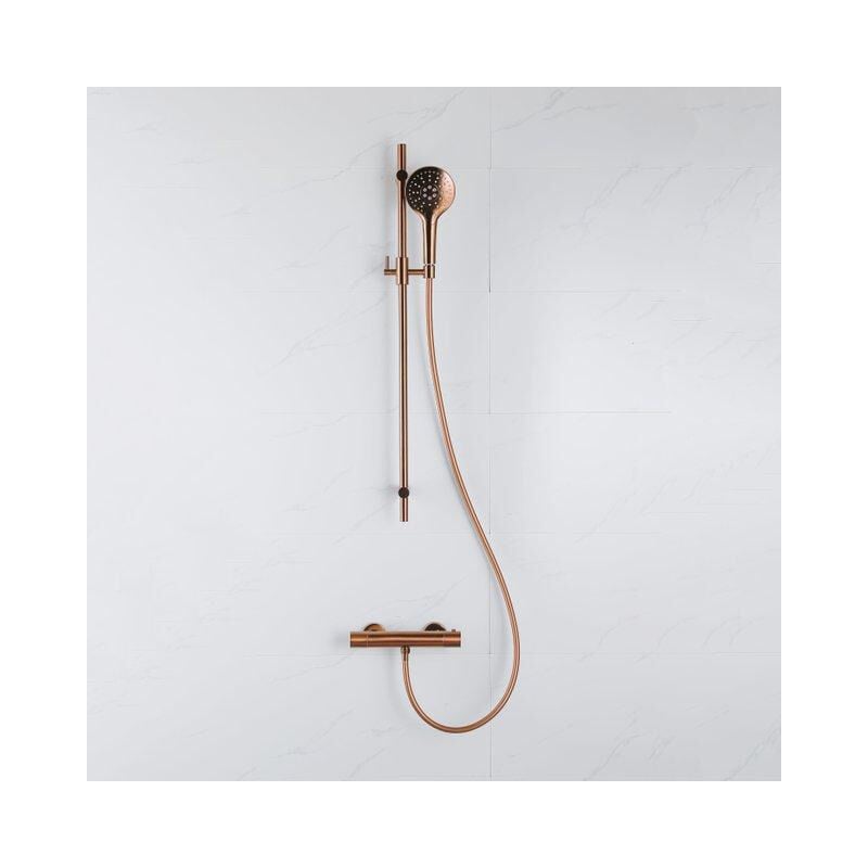 Fortifura - Calvi Robinet de douche - avec barre curseur - douchette ronde - flexible lisse - Cuivre brossé pvd