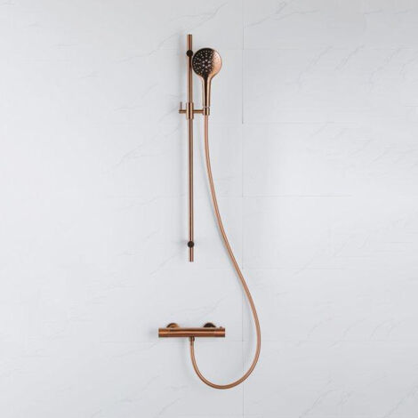 Fortifura Calvi Robinet de douche - avec barre curseur - douchette ronde - flexible lisse - Cuivre brossé PVD