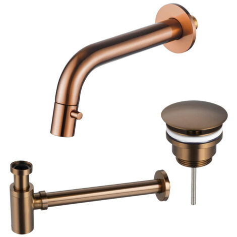 Fortifura Calvi Robinet lave-mains - encastrable - bec 18cm - à raccourcir - siphon - bonde non-obturable - Cuivre brossé PVD