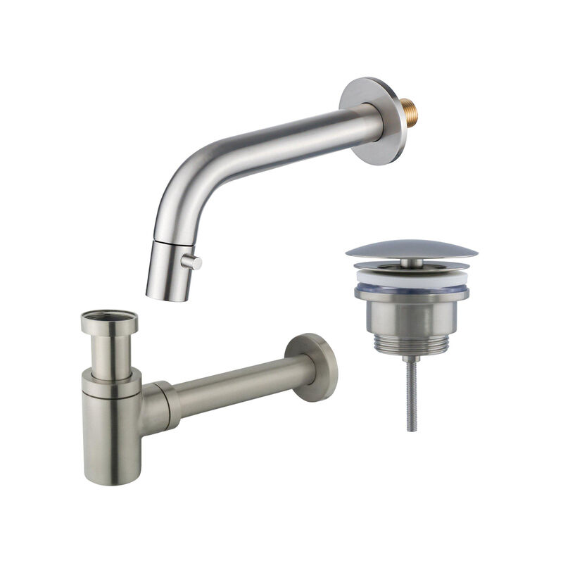 Calvi Robinet lave-mains - encastrable - bec 18cm - à raccourcir - siphon - bonde non-obturable - Inox brossé pvd - Fortifura