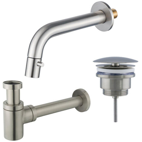 Fortifura Calvi Robinet lave-mains - encastrable - bec 18cm - à raccourcir - siphon - bonde non-obturable - Inox brossé PVD