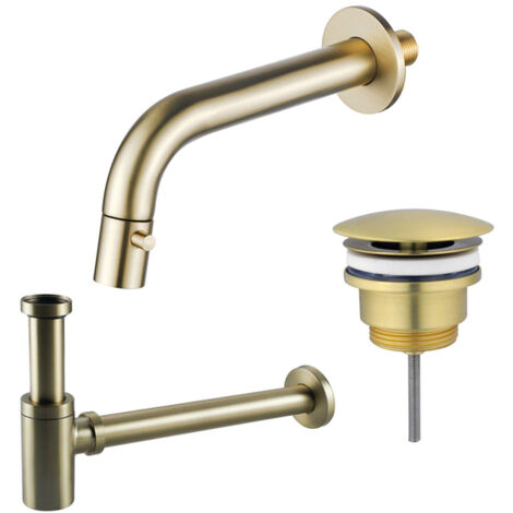 Fortifura Calvi Robinet lave-mains - encastrable - bec 18cm - à raccourcir - siphon - bonde non-obturable - Laiton brossé (doré) PVD