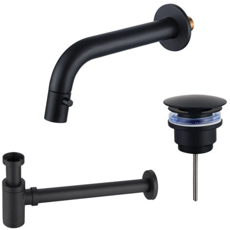 Fortifura Calvi Robinet lave-mains - encastrable - bec 18cm - à raccourcir - siphon - bonde non-obturable - noir mat