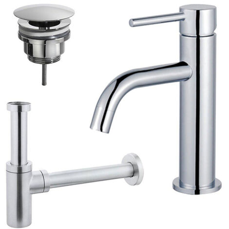 Fortifura Calvi Slim Kit mitigeur lavabo - robinet bas - bonde nonobturable - siphon design - Chrome brillant