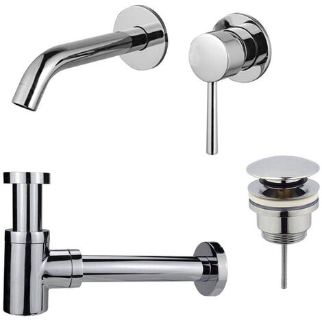 Fortifura Calvi Slim Kit mitigeur lavabo - robinet encastrable - bonde clic clac - siphon design bas - Chrome brillant