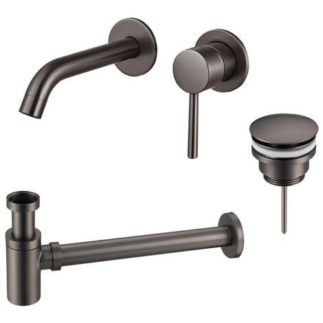 Fortifura Calvi Slim Kit mitigeur lavabo - robinet encastrable - bonde clic clac - siphon design bas - PVD Gunmetal