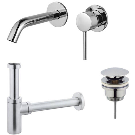 Fortifura Calvi Slim Kit mitigeur lavabo - robinet encastrable - bonde clic clac - siphon design - Chrome brillant