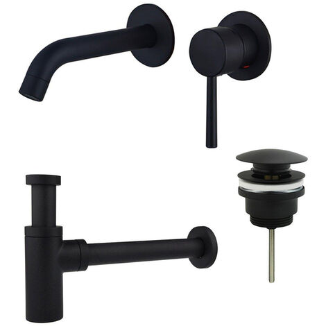 Fortifura Calvi Slim Kit mitigeur lavabo - robinet encastrable - bonde clic clac - siphon design - Noir mat