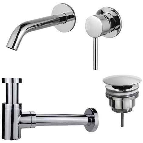 Fortifura Calvi Slim Kit mitigeur lavabo - robinet encastrable - bonde non-obturable - siphon design bas - Chrome brillant