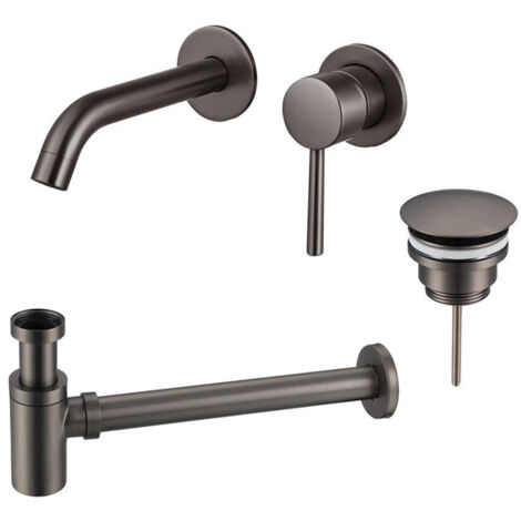 Fortifura Calvi Slim Kit mitigeur lavabo - robinet encastrable - bonde non-obturable - siphon design bas - PVD Gunmetal