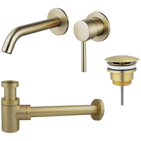 Fortifura Calvi Slim Kit mitigeur lavabo - robinet encastrable - bonde non-obturable - siphon design bas - PVD Laiton brossé
