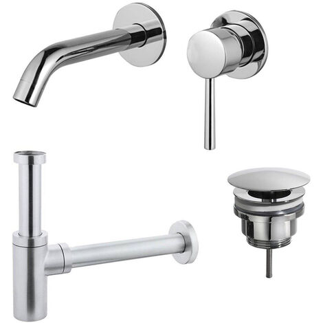 Fortifura Calvi Slim Kit mitigeur lavabo - robinet encastrable - bonde nonobturable - siphon design - Chrome brillant