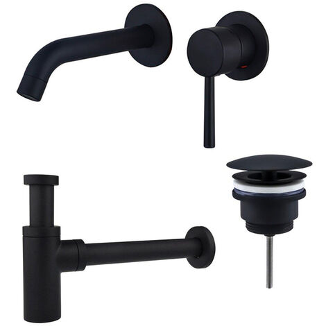 Fortifura Calvi Slim Kit mitigeur lavabo - robinet encastrable - bonde nonobturable - siphon design - Noir mat