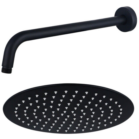 Fortifura Calvi Tête de douche - 30cm - rond - bras mural 35cm - Noir mat